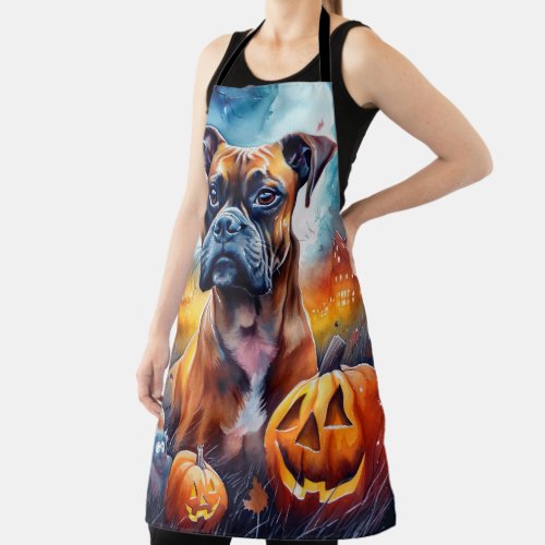 Halloween Boxer With Pumpkins Scary Apron