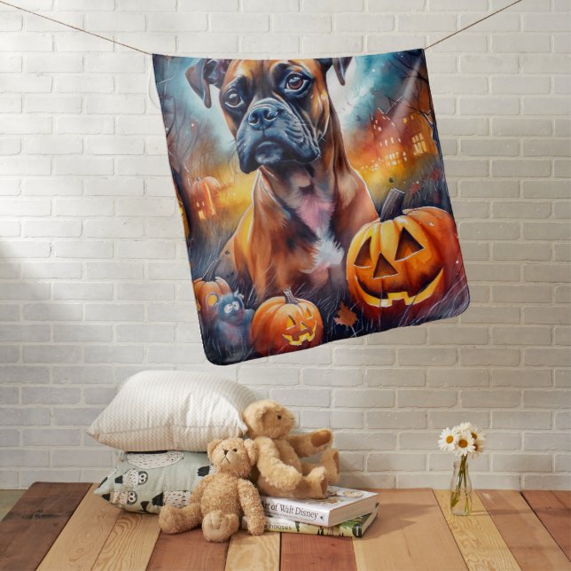 Halloween Boxer With Pumpkins Scary Baby Blanket (In Situ)