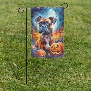 Halloween Boxer With Pumpkins Scary Garden Flag