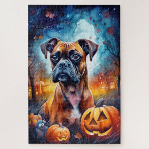 Halloween Boxer With Pumpkins Scary Jigsaw Puzzle