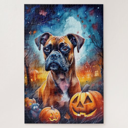 Halloween Boxer With Pumpkins Scary Jigsaw Puzzle