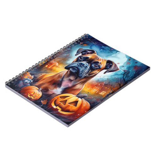 Halloween Boxer With Pumpkins Scary Notebook