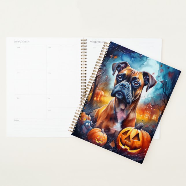 Halloween Boxer With Pumpkins Scary Planner (Display)