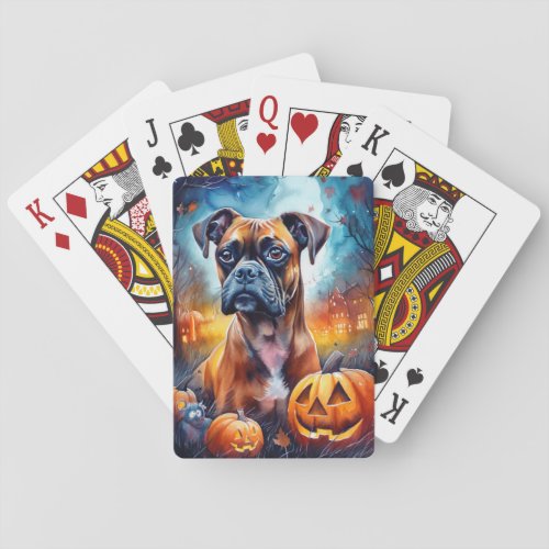 Halloween Boxer With Pumpkins Scary Playing Cards