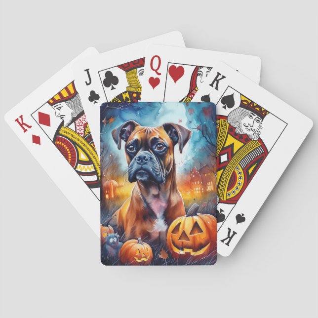 Halloween Boxer With Pumpkins Scary Poker Cards (Back)