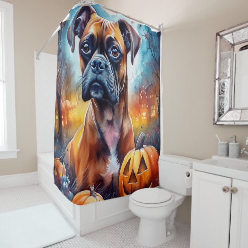Halloween Boxer With Pumpkins Scary Shower Curtain