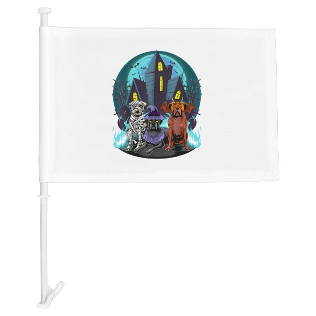 Halloween Boxers Mummy Witch Devil Boxer Dog Puppy Car Flag (Front)