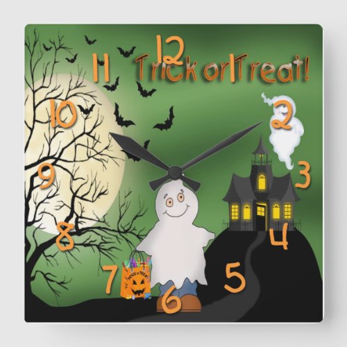 Halloween Boy Ghost Square Wall Clock