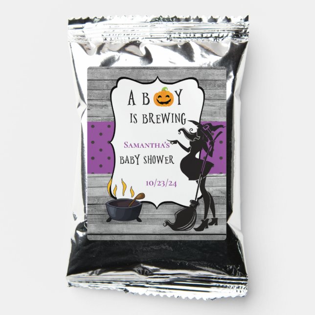 Halloween Boy is Brewing Witch Baby Shower   Coffee Drink Mix (Front)
