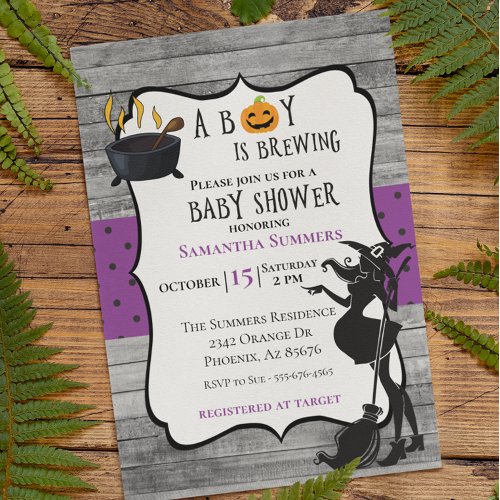 Halloween Boy is Brewing Witch Baby Shower Invitation