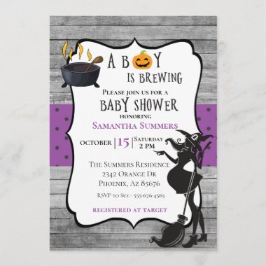 Halloween Boy is Brewing Witch Baby Shower Invitation