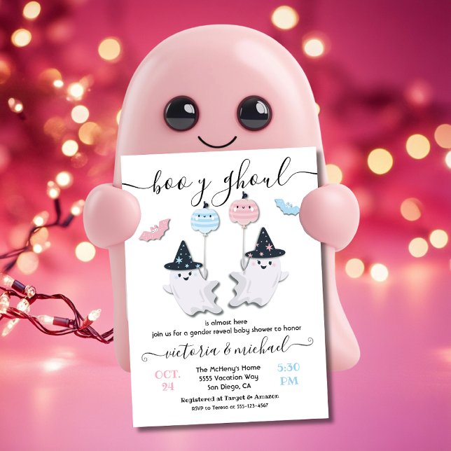 Halloween Boy or Ghoul Ghost Baby Shower Reveal Invitation (Creator Uploaded)