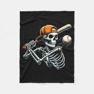 Halloween Boys Batting Skeleton Baseball Fleece Blanket