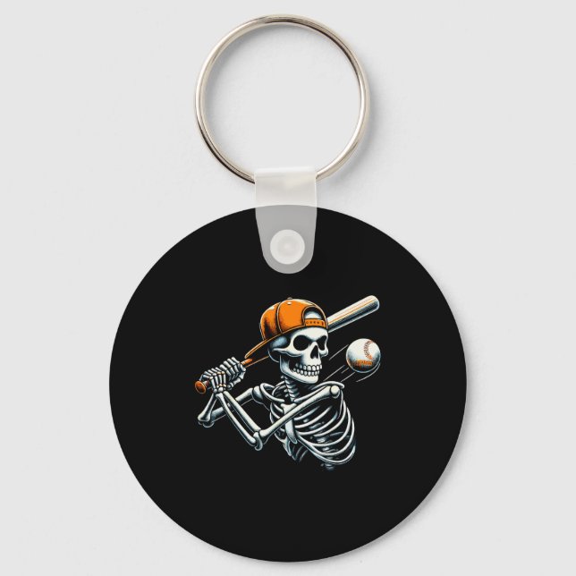 Halloween Boys Batting Skeleton Baseball  Keychain (Front)