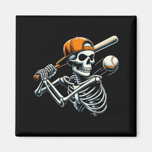 Halloween Boys Batting Skeleton Baseball Magnet