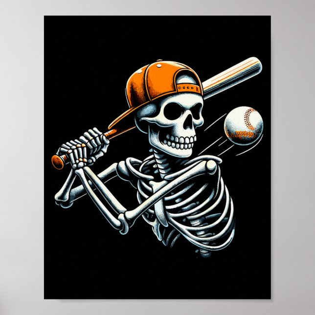 Halloween Boys Batting Skeleton Baseball  Poster (Front)