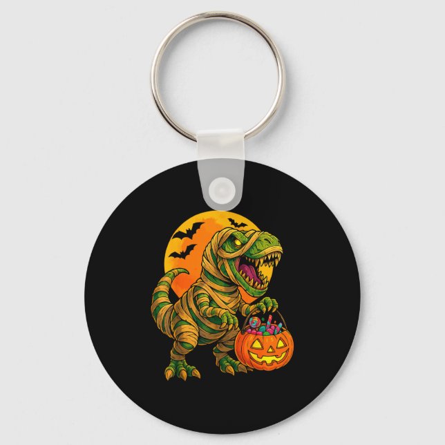 Halloween Boys Dinosaur Mummy T Rex Y Pumpkin Moon Keychain (Front)