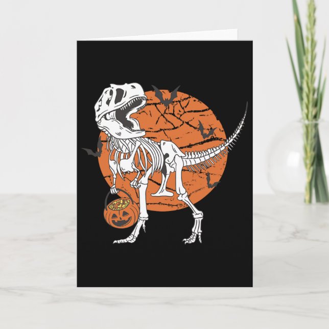 Halloween Boys Dinosaur Skeleton T Rex Scary Pumpk Card (Front)
