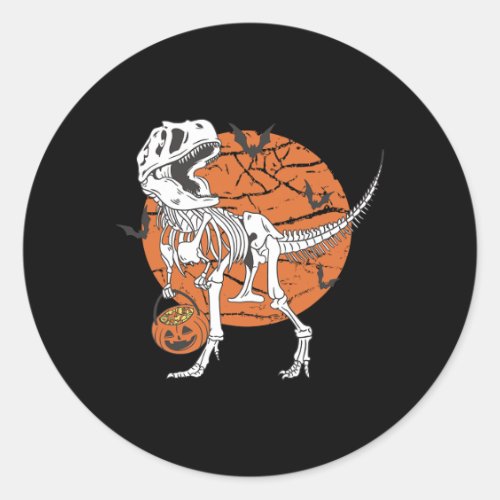 Halloween Boys Dinosaur Skeleton T Rex Scary Pumpk Classic Round Sticker