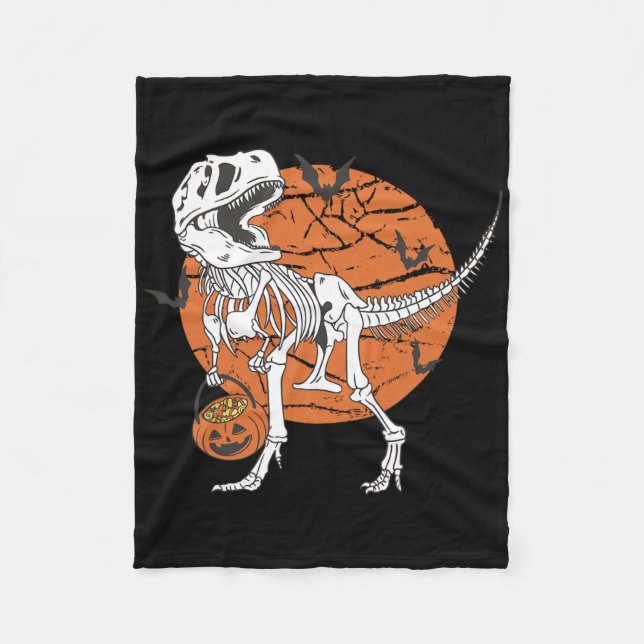 Halloween Boys Dinosaur Skeleton T Rex Scary Pumpk Fleece Blanket (Front)