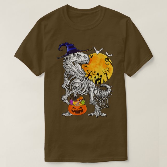 Halloween Boys Dinosaur Skeleton T rex Scary Pumpk T-Shirt (Design Front)