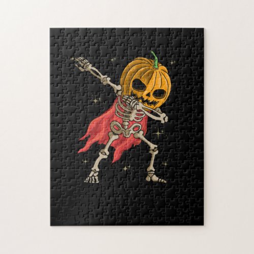 Halloween Boys Kids Dabbing Skeleton Scary Pumpkin Jigsaw Puzzle