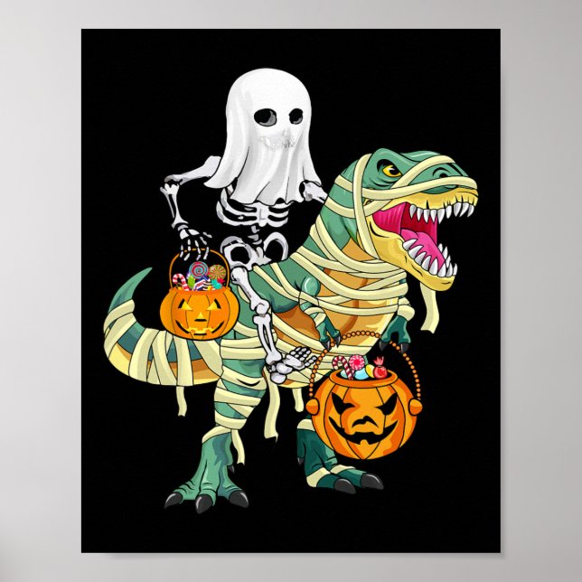 Halloween boys kids Skeleton Riding Dinosaur ghost Poster (Front)