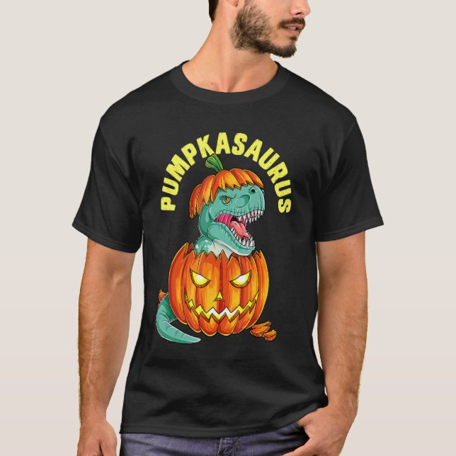 Halloween Boys Men Pumpkasaurus Dinosaur Pumpkin R T-Shirt (Front)