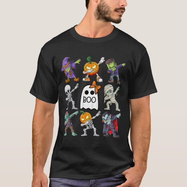 Halloween Boys Skeleton Zombie Pumpkin Unique Boo  T-Shirt (Front)