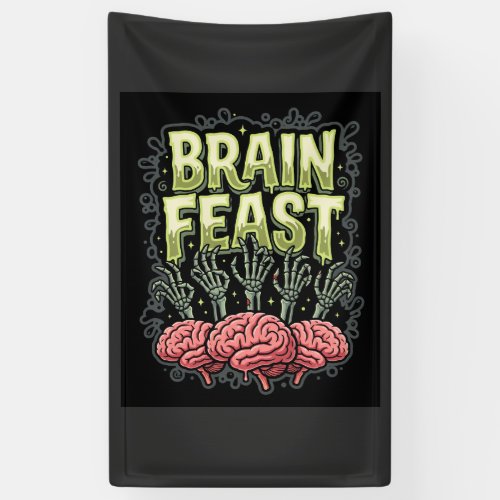 Halloween Brain Feast Zombie Hands Vector Design Banner