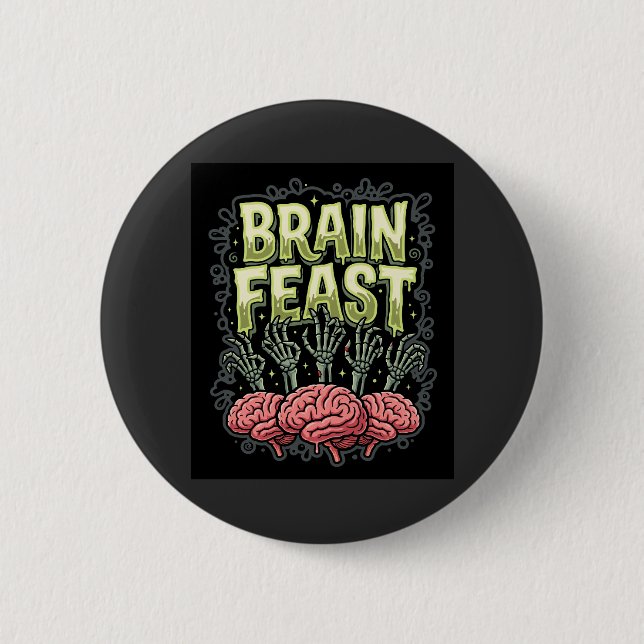 Halloween Brain Feast Zombie Hands Vector Design Button (Front)