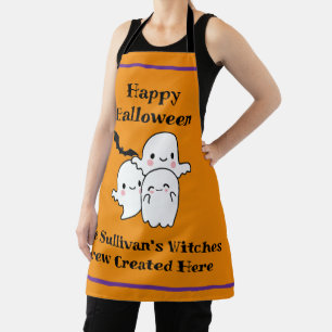 Halloween Brew Personalize Fun Ghost Bat Orange Apron