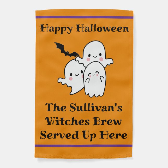 Halloween Brew Personalize Ghost Bat Witch Orange Garden Flag (Front)