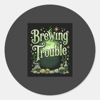 Halloween Brewing Trouble Witch Cauldron Potion De Classic Round Sticker