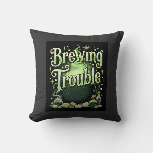 Halloween Brewing Trouble Witch Cauldron Potion De Throw Pillow