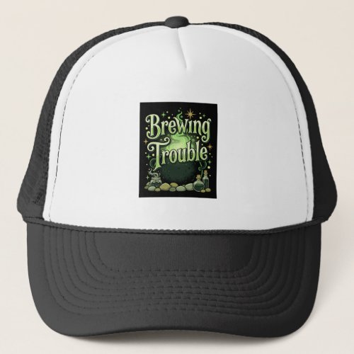Halloween Brewing Trouble Witch Cauldron Potion De Trucker Hat