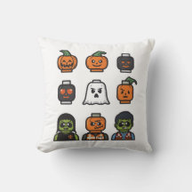 Halloween Brick Head Monster Throw Pillow