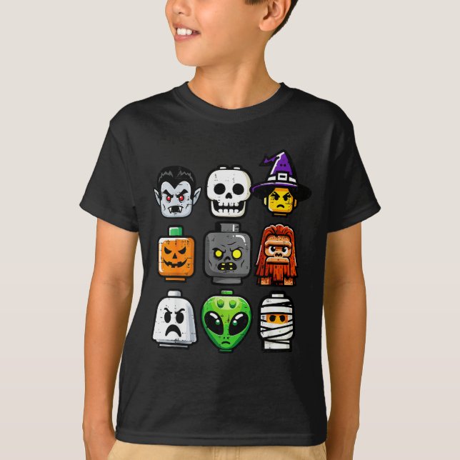 Halloween Brick Pumpkin Ghost Heads Costume Boys K T-Shirt (Front)