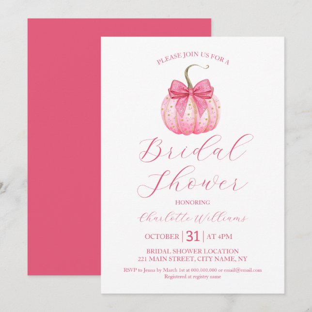 Halloween Bridal Shower Coquette Bow Pink Pumpkin  Invitation (Front/Back)