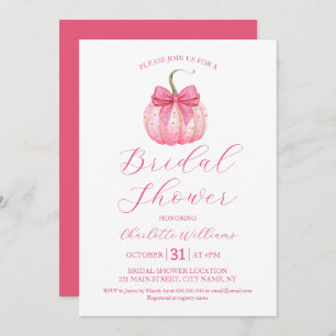Halloween Bridal Shower Coquette Bow Pink Pumpkin Invitation