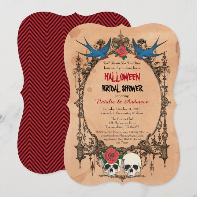 Halloween bridal shower invitation. Sugar skulls Invitation (Front/Back)