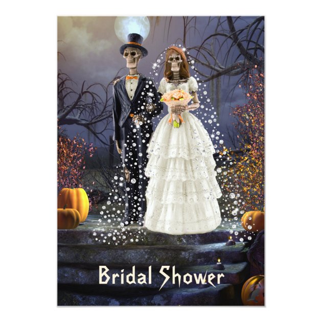 Halloween Bridal Shower Invitation With Skeletons