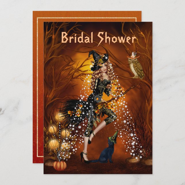 Halloween Bridal Shower Invitation with Witch (Front/Back)