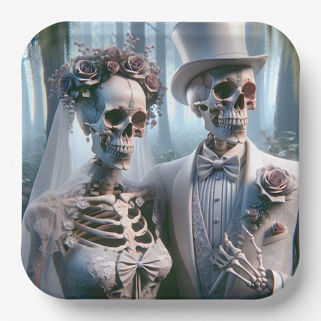 Halloween Bride And Groom In Forest Paper Plates (Front)