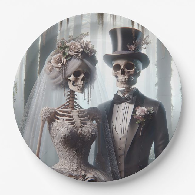Halloween Bride And Groom Paper Plates (Front)