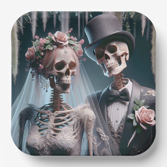 Halloween Bride And Groom Paper Plates (Front)