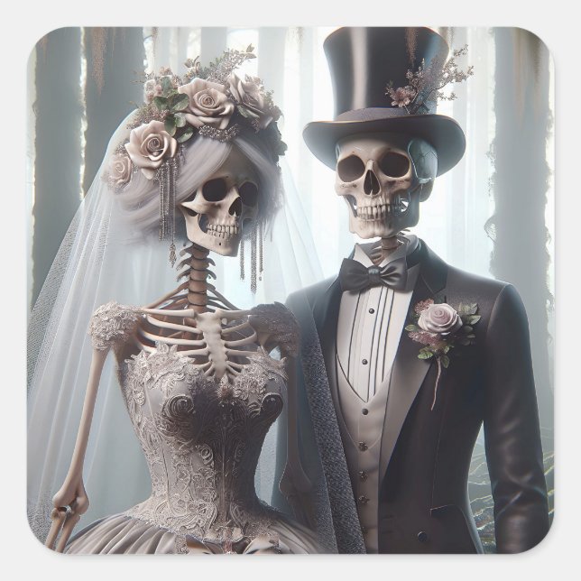 Halloween Bride And Groom Square Sticker (Front)