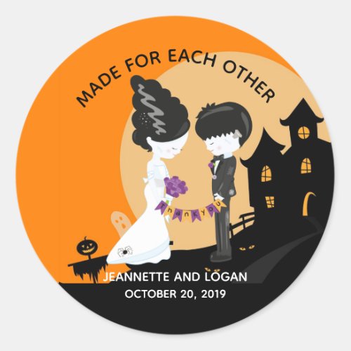 Halloween Bride Frankenstein Wedding Thank you  Cl Classic Round Sticker