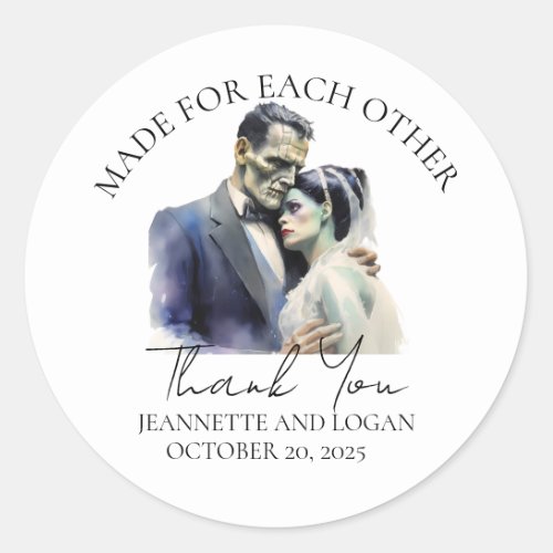 Halloween Bride Frankenstein Wedding Thank you  Classic Round Sticker