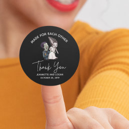 Halloween Bride Frankenstein Wedding Thank you  Classic Round Sticker